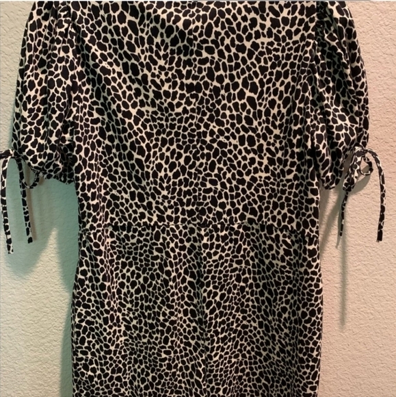 Topshop Animal Leopard Print Dress Women's 2 Black Tan Tie Sleeves Round Neck - Picture 5 of 10
